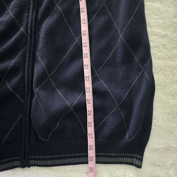 Tasso Elba Blue Gray Argyle Zip Up Soft Cardigan Sweater Medium Preppy Work - Picture 4 of 7